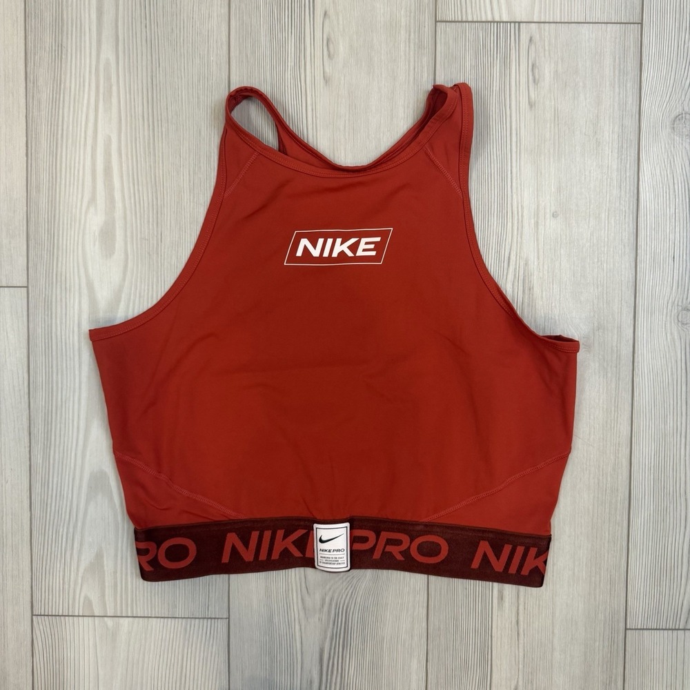 Nike Pro Dri-FIT Women's XL Red Graphic Crop Tank DQ5593 Logo Spellout‎